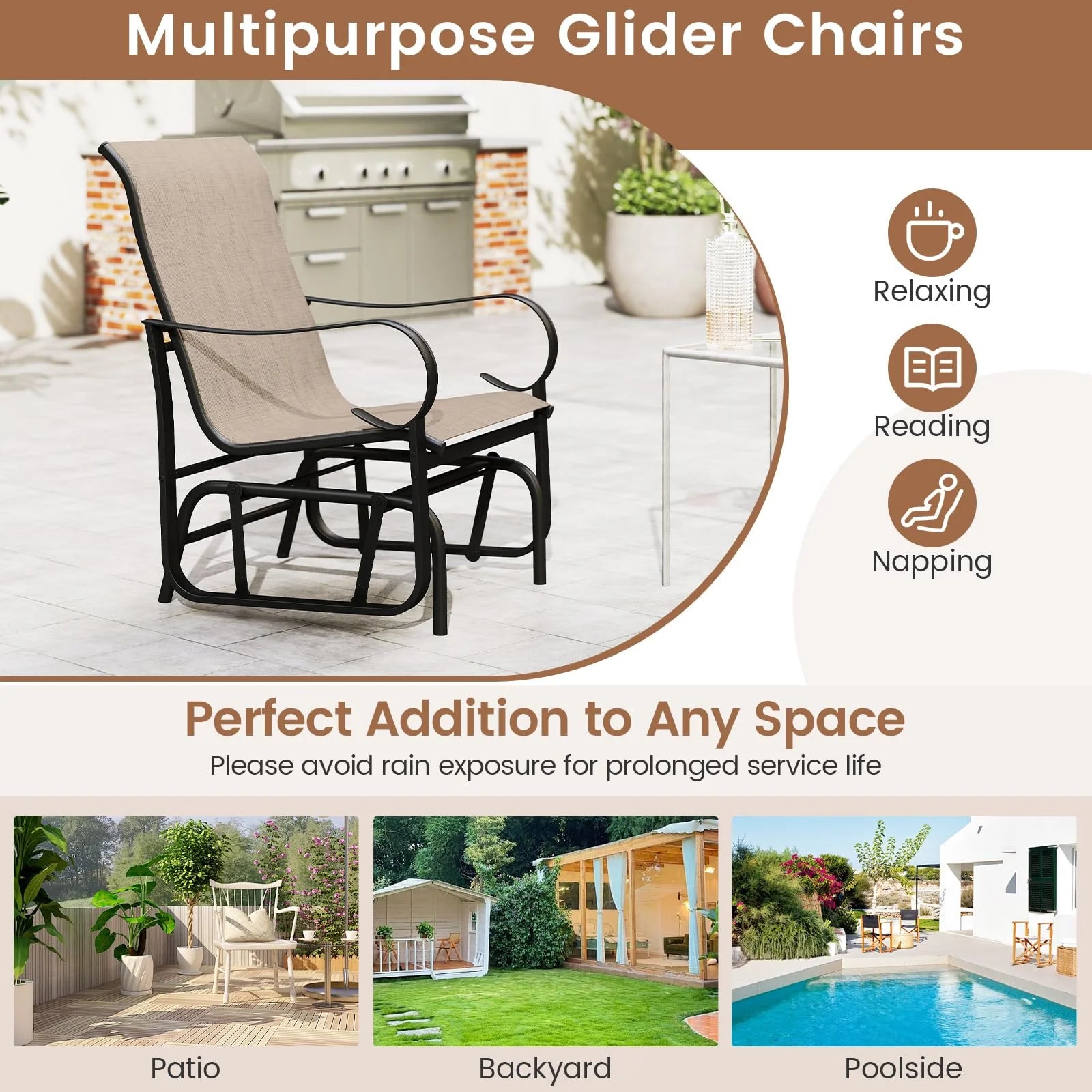 Tangkula Outdoor Glider Chairs Set of 2/4 with High Backrest Breathable Mesh Fabric and Metal Frame