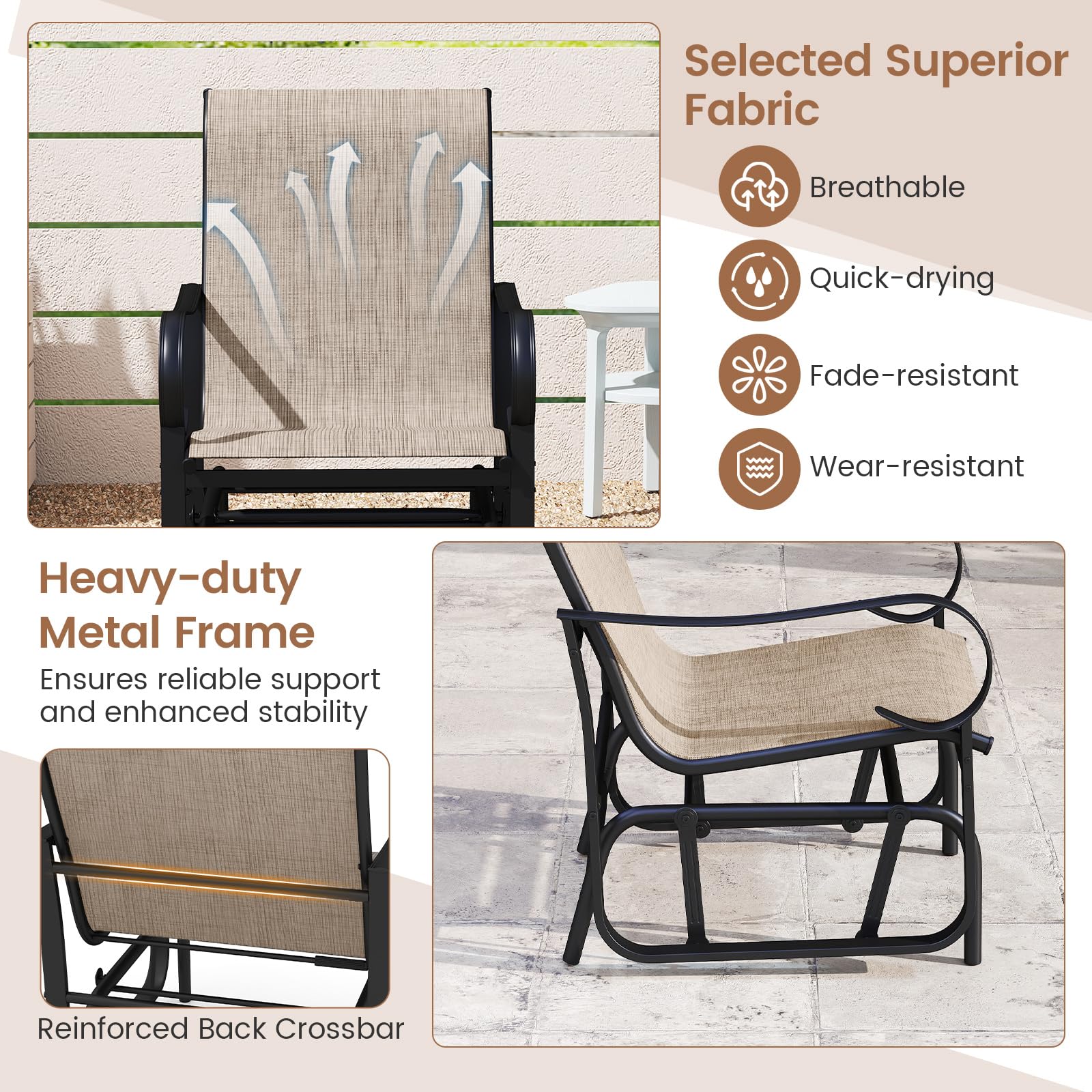 Tangkula Outdoor Glider Chairs Set of 2/4 with High Backrest Breathable Mesh Fabric and Metal Frame