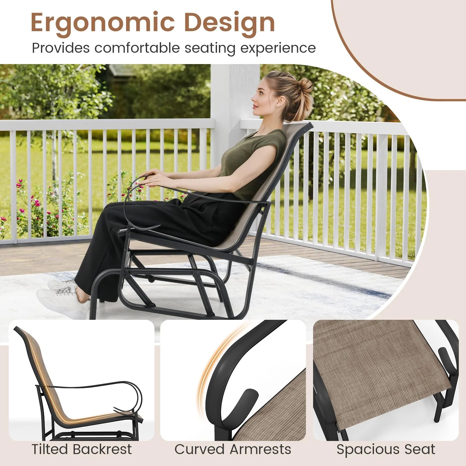 Tangkula Outdoor Glider Chairs Set of 2/4 with High Backrest Breathable Mesh Fabric and Metal Frame