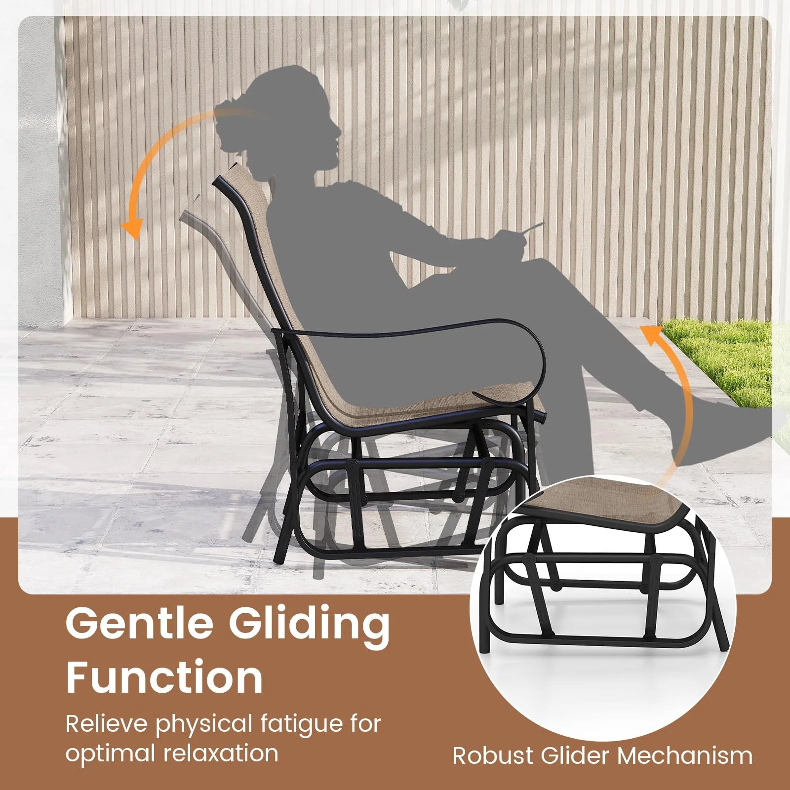 Tangkula Outdoor Glider Chairs Set of 2/4 with High Backrest Breathable Mesh Fabric and Metal Frame
