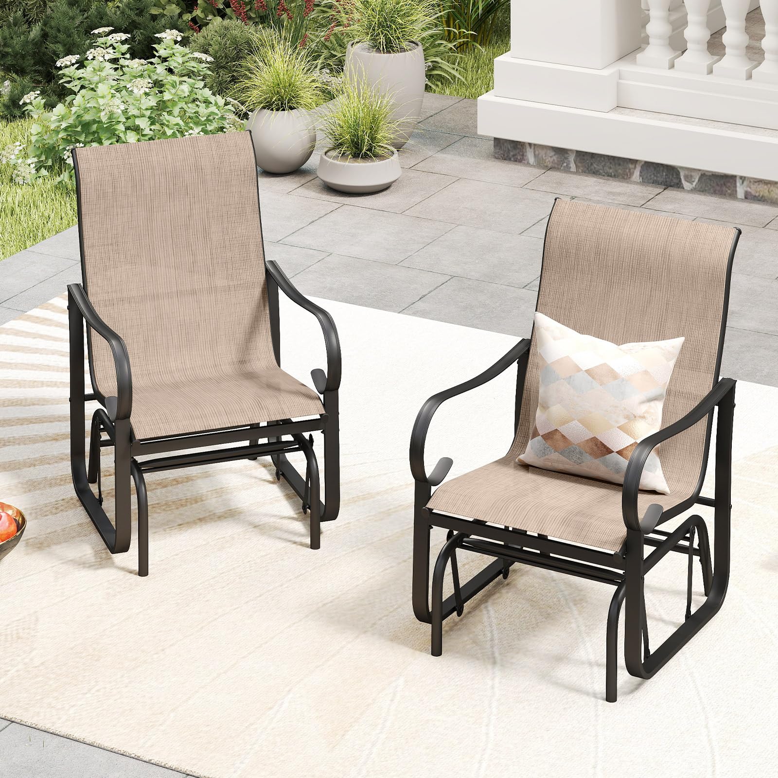 Tangkula Outdoor Glider Chairs Set of 2/4 with High Backrest Breathable Mesh Fabric and Metal Frame