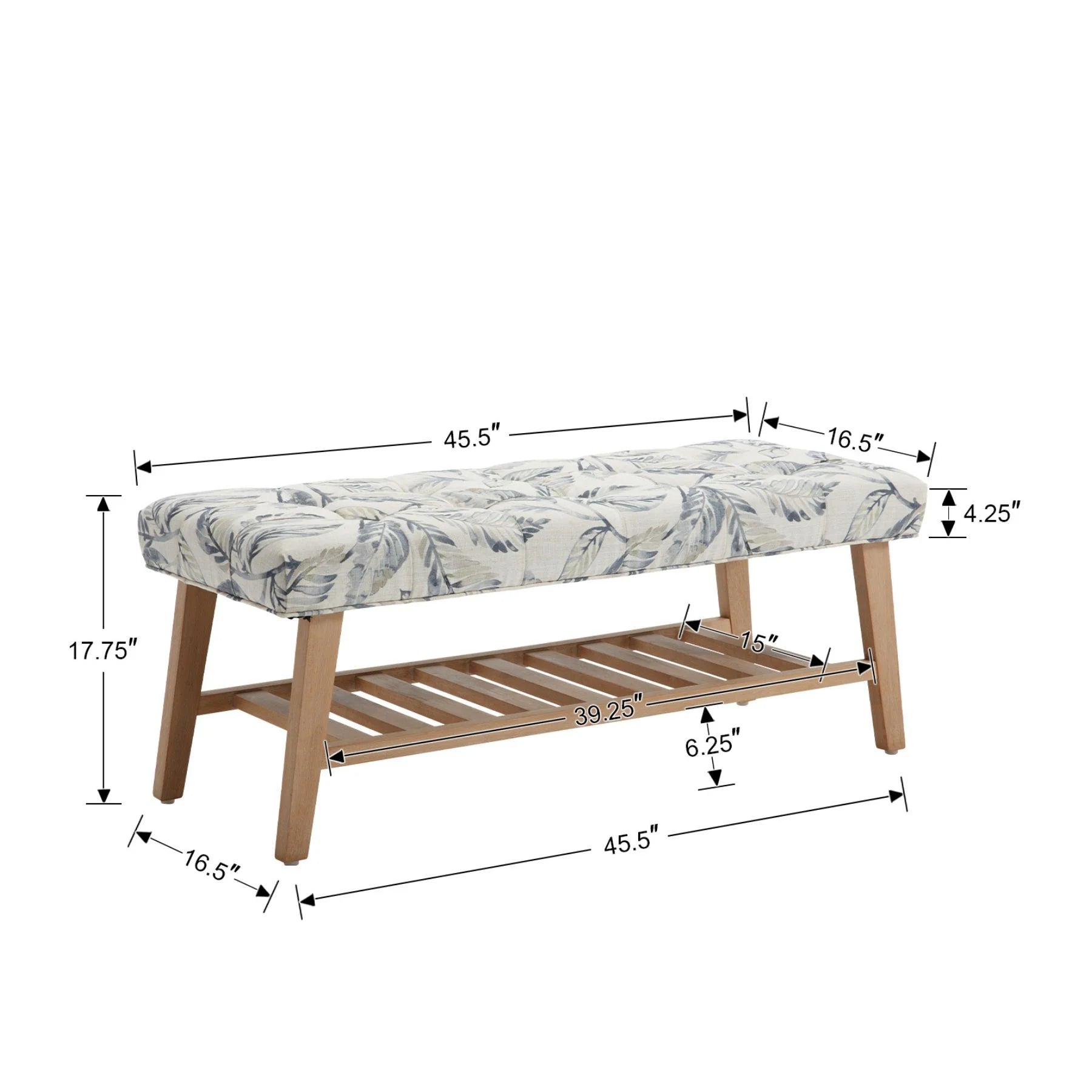 Dayalane Upholstered Storage Bench with Shoe Rack, Linen Fabric Entryway Bench for Living Room, Bedroom and Hallway, Multi Functional Ottoman with Solid Wood Shelf, Beige