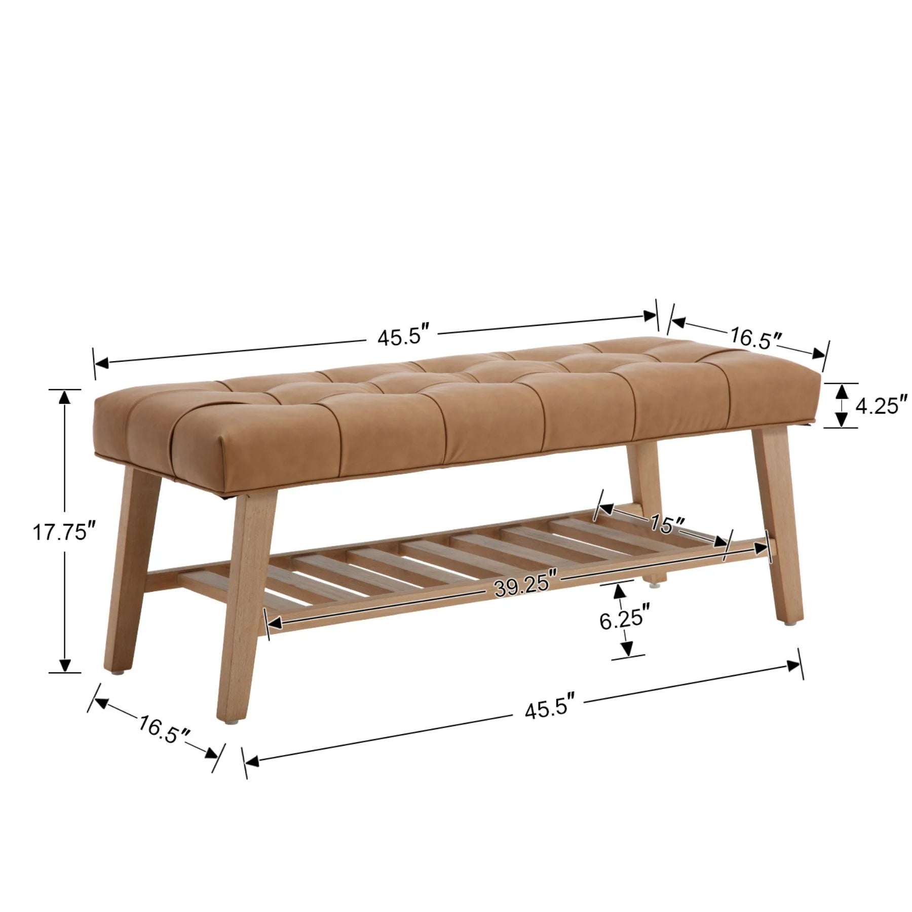Dayalane Upholstered Storage Bench with Shoe Rack, Linen Fabric Entryway Bench for Living Room, Bedroom and Hallway, Multi Functional Ottoman with Solid Wood Shelf, Beige