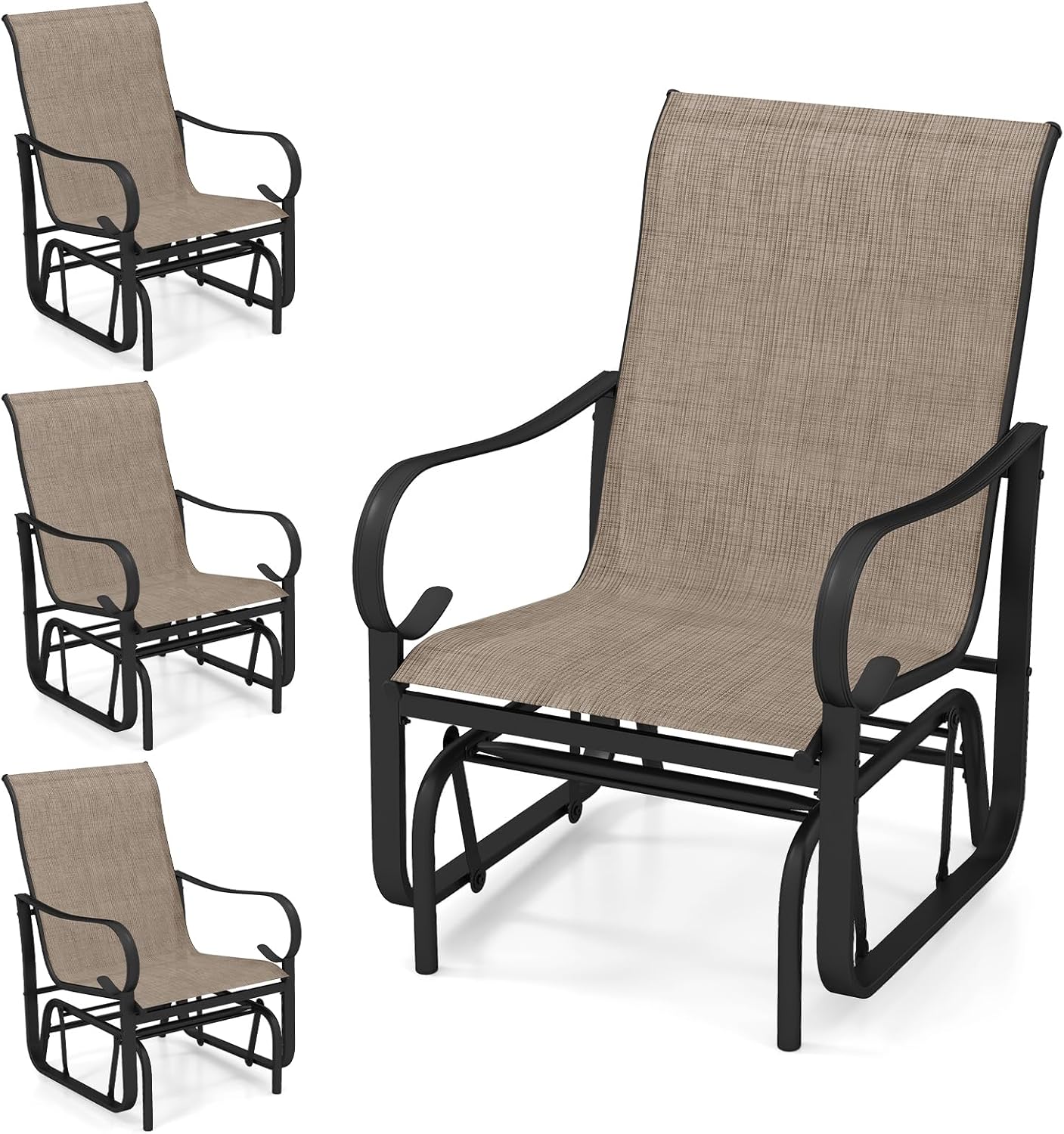 Tangkula Outdoor Glider Chairs Set of 2/4 with High Backrest Breathable Mesh Fabric and Metal Frame