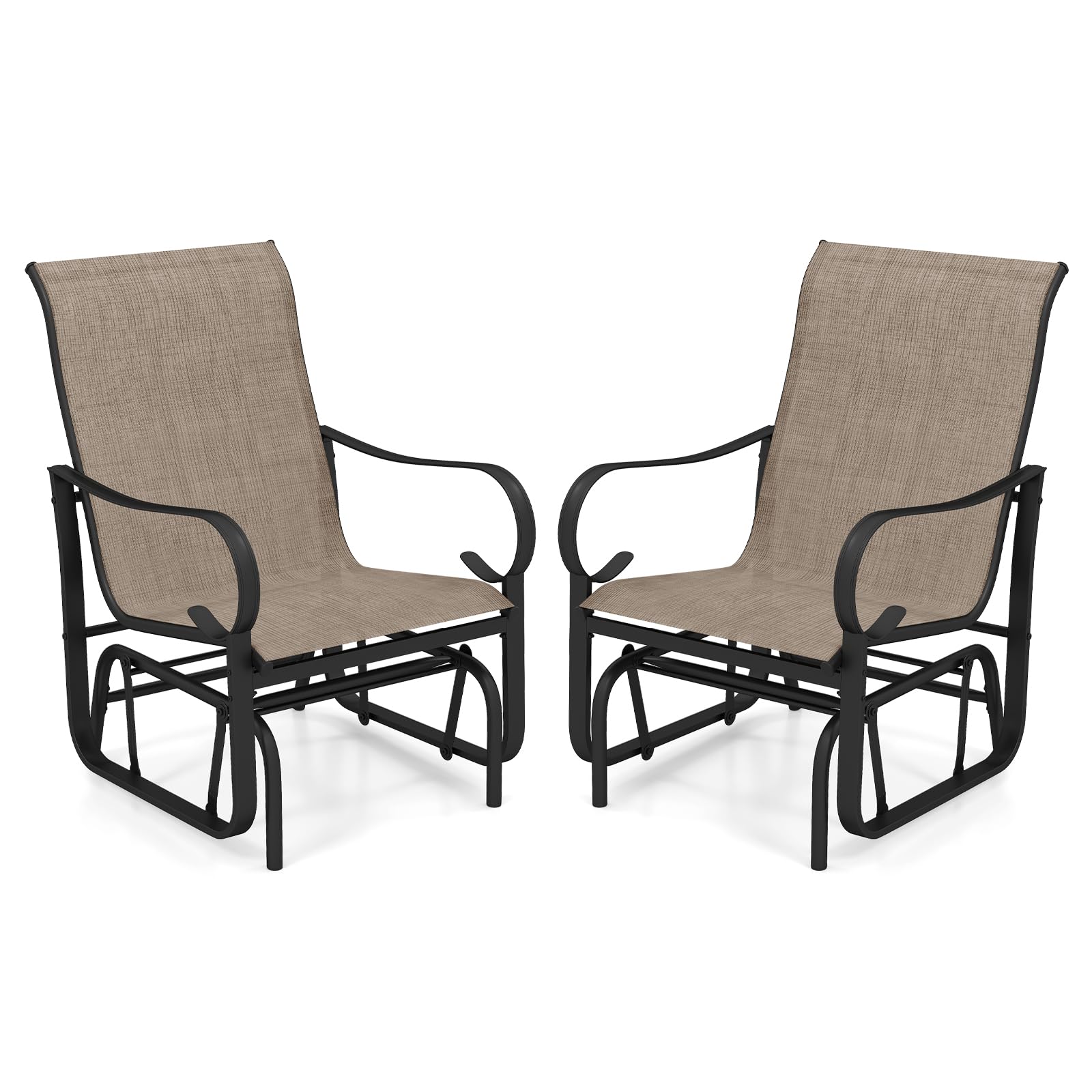 Tangkula Outdoor Glider Chairs Set of 2/4 with High Backrest Breathable Mesh Fabric and Metal Frame