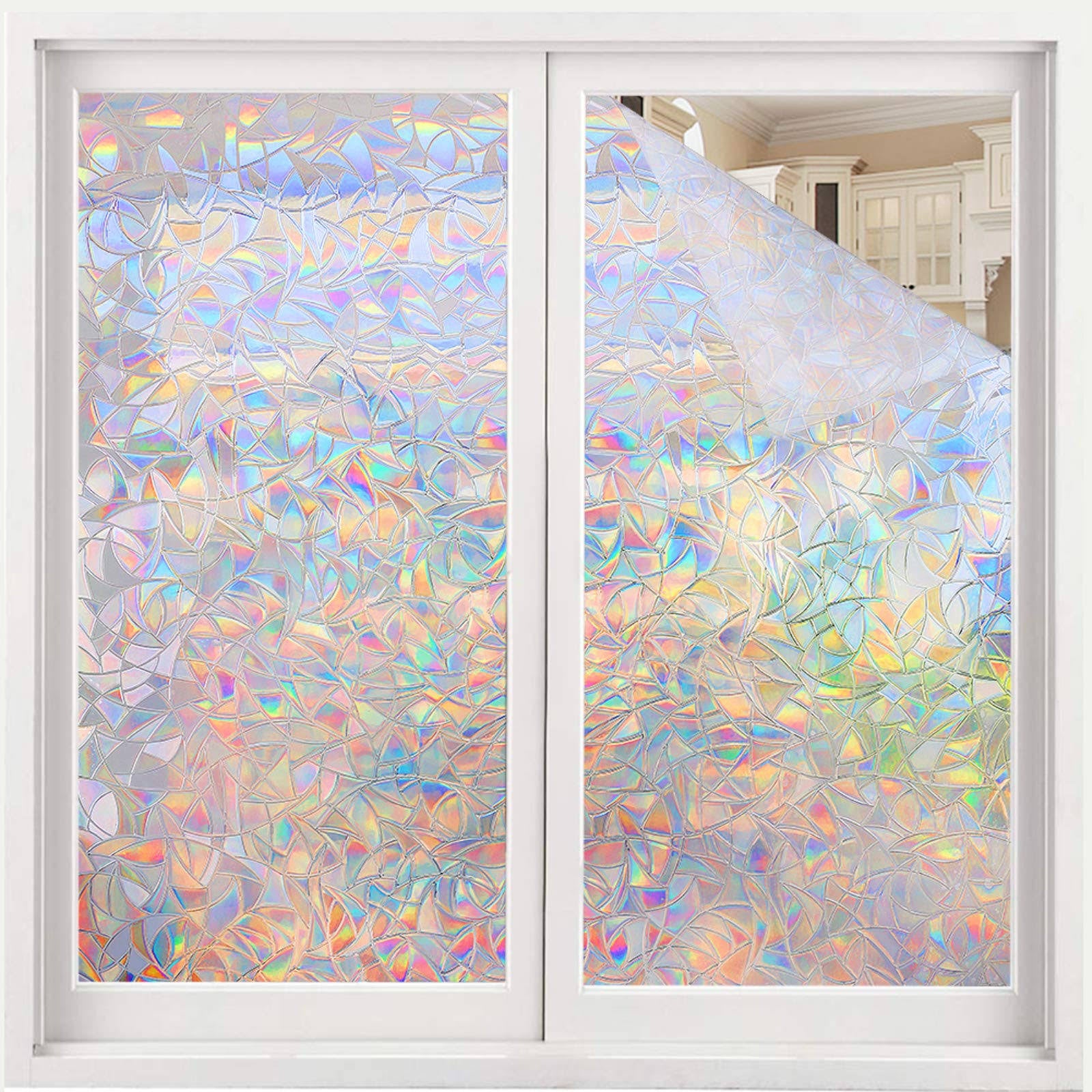 Volcanics Privacy Film Static Window Clings Vinyl Rainbow 3D Decals, Stickers for Glass Door Home Heat Control Anti UV 17.5 x 118 Inches